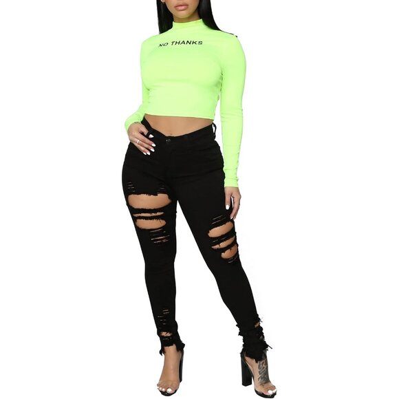 Women's Skinny Ripped Stretch Mid Rise Denim Jeans Casual Pants Black X-Large - Picture 5 of 9